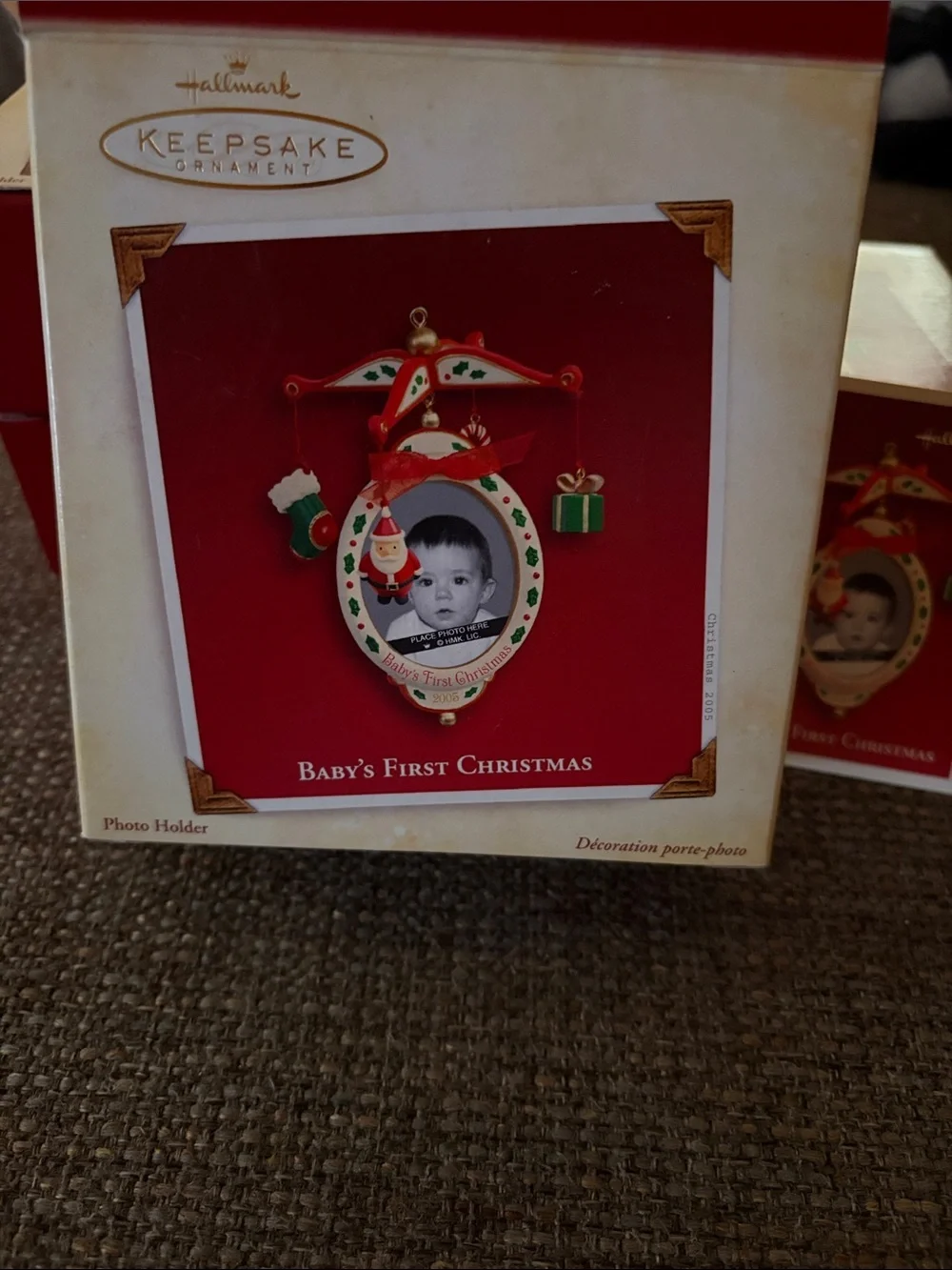 Retired Vintage Hallmark Red, White and Green Baby Photo Frame Ornament BNWT